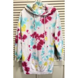 NOBO Tie Dye Pink/Teal Hoodie Long Sweatshirt Size L (11-13) Pocket Hippie